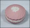 Vintage Lidded Wedgwood Jasperware PINK Round Spiral Flute Trinket Jewelry Dresser Box