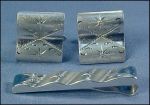 Vintage STERLING SILVER Cufflinks & Tie Bar set / J.J. White