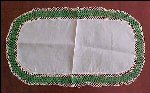 Vintage Handmade White Cotton Linen & Crochet Lace Oval Table Runner 22" x 13" Table Linen - Green & White Lace Trim