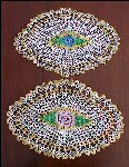 Vintage OVAL CROCHET FLORAL MEDALLION TABLE DRESSER DOILY PAIR 15x10 & 14x9.5