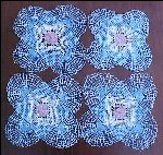 Vintage HAND CROCHET LACE FLORAL ROSE DOILY Set of Four (4) Square BLUE