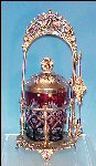 Victorian Silverplate PICKLE CASTOR / PICKLE CASTER / RUBY RED CRYSTAL ART GLASS   - Grapes & Pheasant Birds