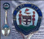 Vintage Silver Tone & Enamel Collectible Souvenir Spoon  NADI, FIJI "Rerevaka na Kalou ka Doka na Tui" 