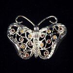 Silver & Color Rhinestone Filigree FIGURAL BUTTERFLY Brooch Pin