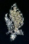 Rhodium Silver Figural LEAF BROOCH PIN Crystal Rhinestones