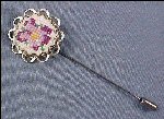 Vintage Silver & Needlepoint STICK PIN / STICKPIN - Purple Pansy