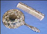 Vintage Silver Plate Ladies VANITY DRESSER BOUDOIR SET Hand Mirror & French Ivory Hair Comb