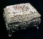 Vintage Footed Silverplate & PETIT POINT / Needlepoint Jewelry / JEWEL Box Casket