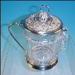 Antique Victorian Ornate Silver Plate Lidded Creamer Pitcher w/ Glass Insert Set