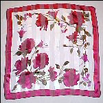 Large Vintage Ladies Korean BURGUNDY RED ROSES Polyester Chiffon Scarf or Wrap