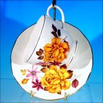 Vintage DUCHESS Fine Bone China Footed Tea Cup (Teacup) & Saucer Set Golden Yellow Rose