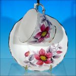 Vintage ROYAL VALE English Bone China Teacup & Saucer Set RETRO Pink & Mauve Flowers