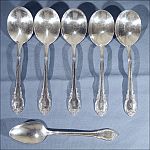 Vintage 1847 Rogers Silverplate "REMEMBRANCE" Five (5) Round Bowl Cream Soup Spoons & One (1) Bonus Teaspoon Monogrammed "R"