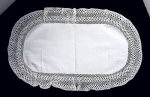 Vintage Handmade White Cotton Linen and Crochet Lace Oval Table Runner 24" x 14" Table Linen -  White Lace Trim (c. 1970's)
