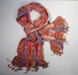 Vintage Colorful Soft & Stretchy Shoulder Wrap Scarf wtih Scrunch and Tassel Fringe