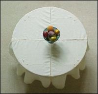 Hand-Loomed Cotton Linen Round Tablecloth Crochet Cutwork Lace Ivory Pale Yellow 78" Handmade