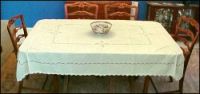 Cotton Linen Tablecloth with Handmade Lace Ivory, Winter White, Pale Yellow 60" x 78"