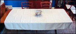 Handmade Ecru Hand-Loomed Embroidery Cotton Linen Tablecloth Snowflake 61" x 80"